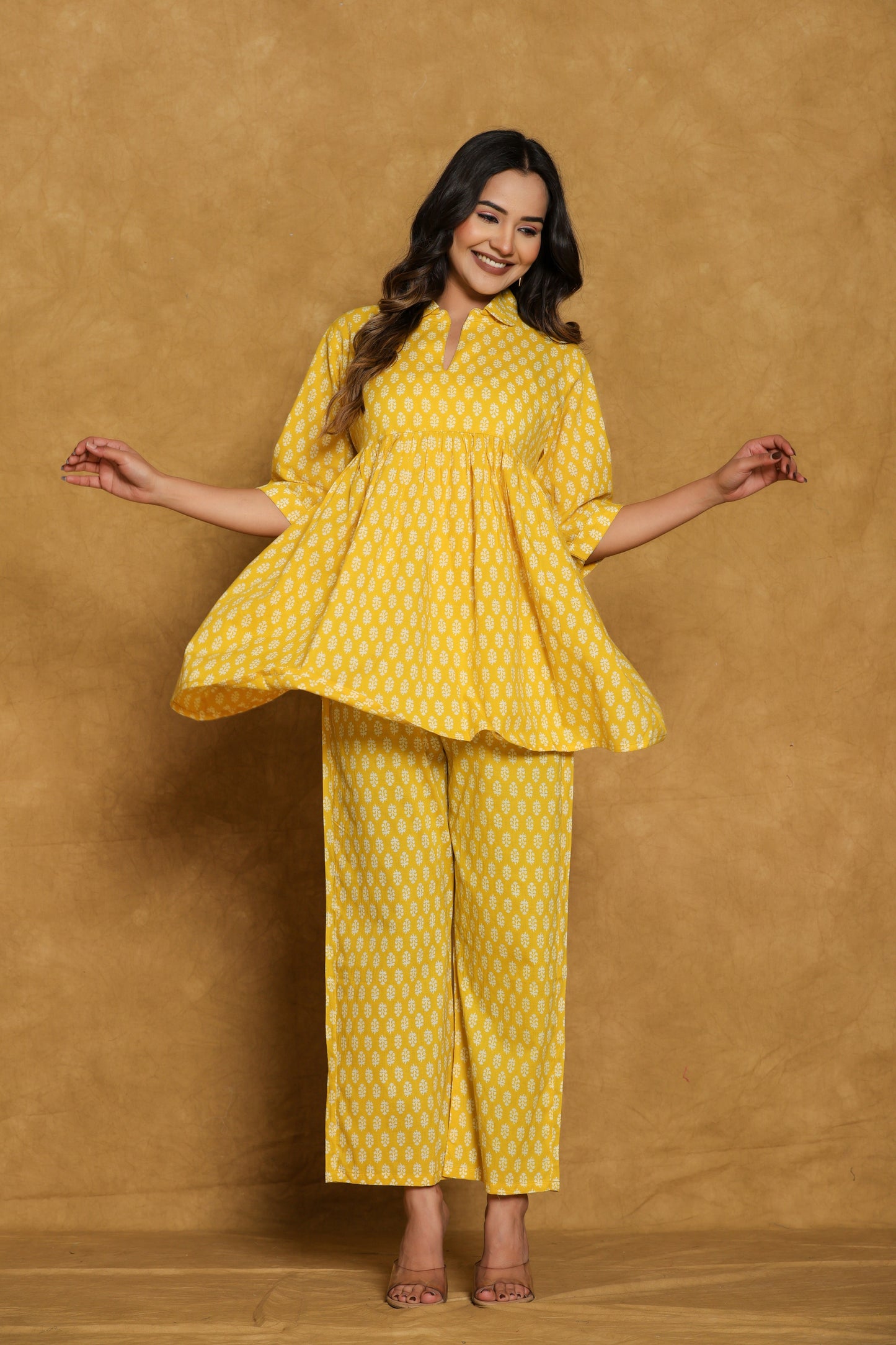 Yellow Small Booti Cotton Printed Co-ord Set