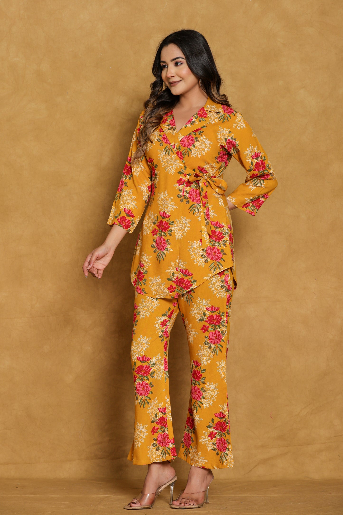 Mustard Floral Cotton Wrap Co-ord Set