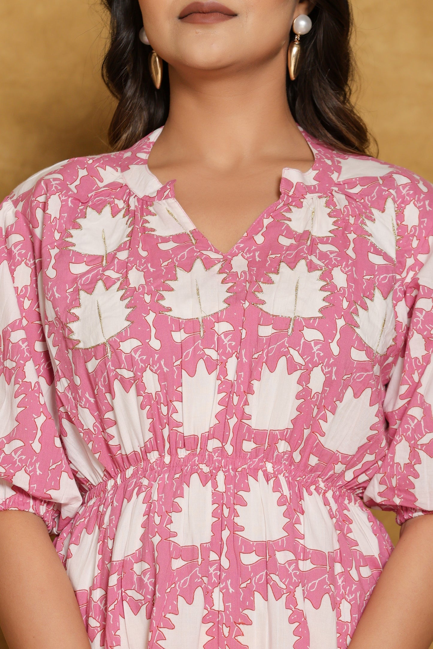 Pink and White Floral Printed Short Dress