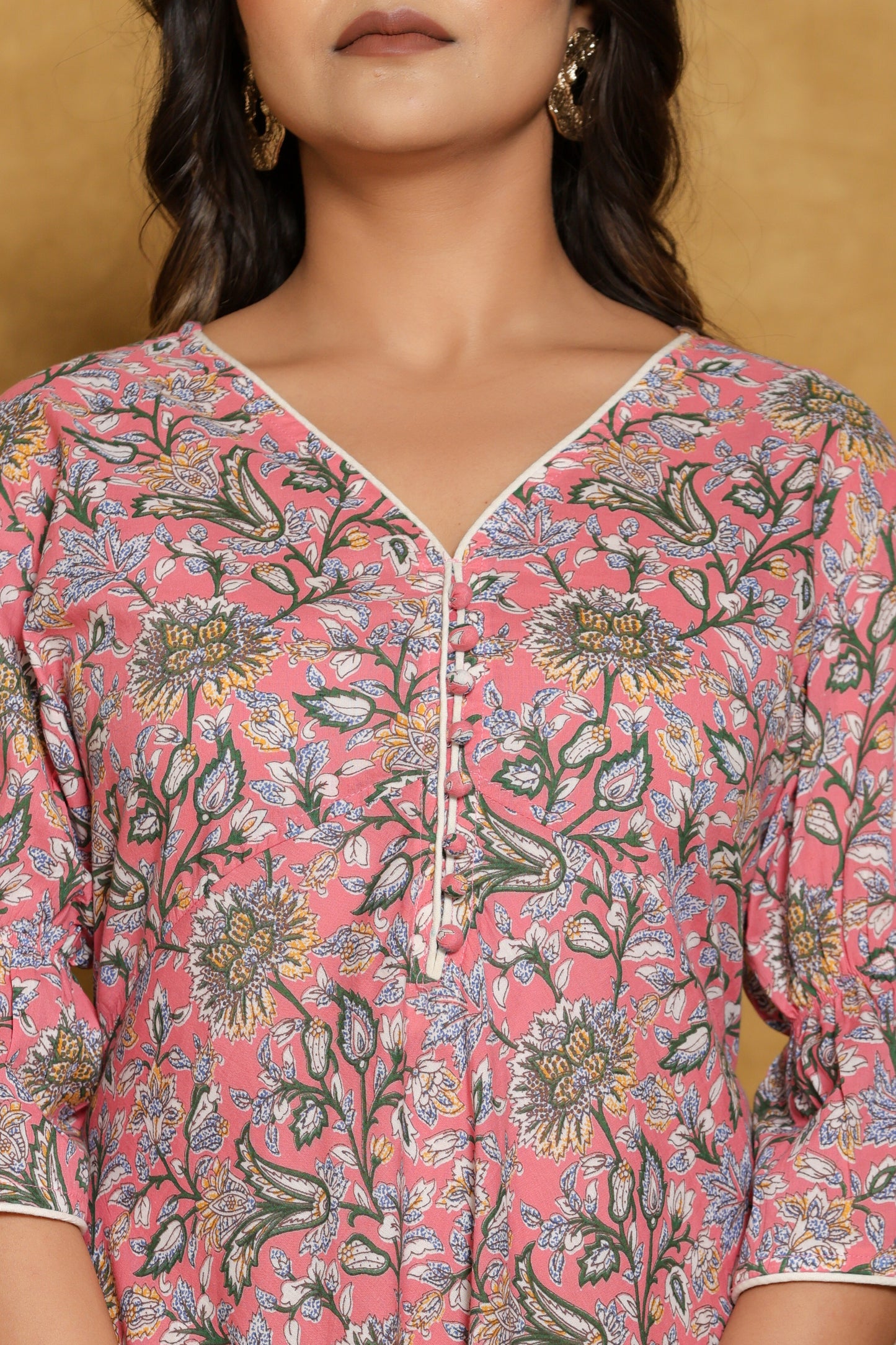 Pink Floral Cotton A-Line Dress