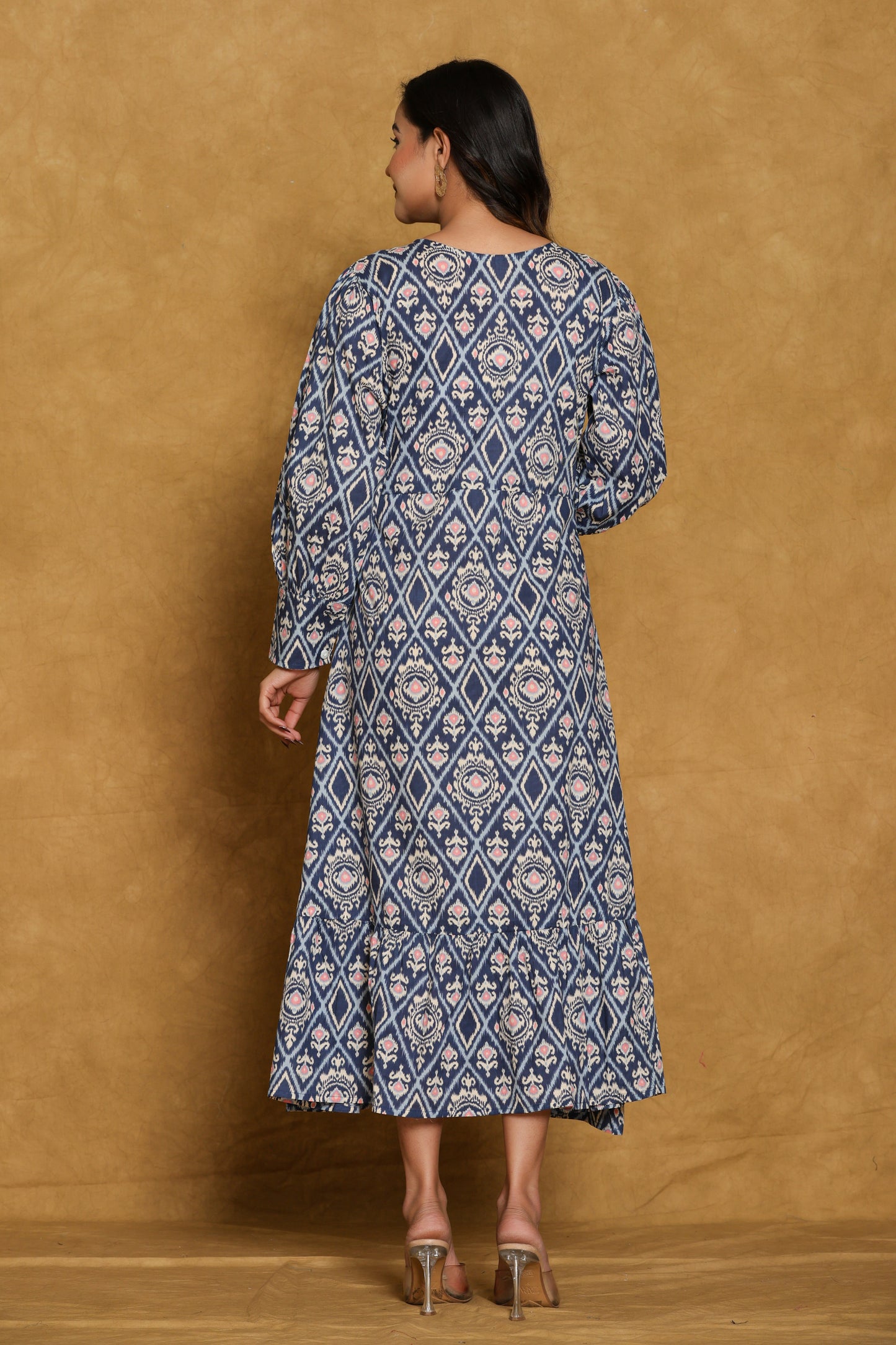 Ikat Blue Cotton maxi Dress