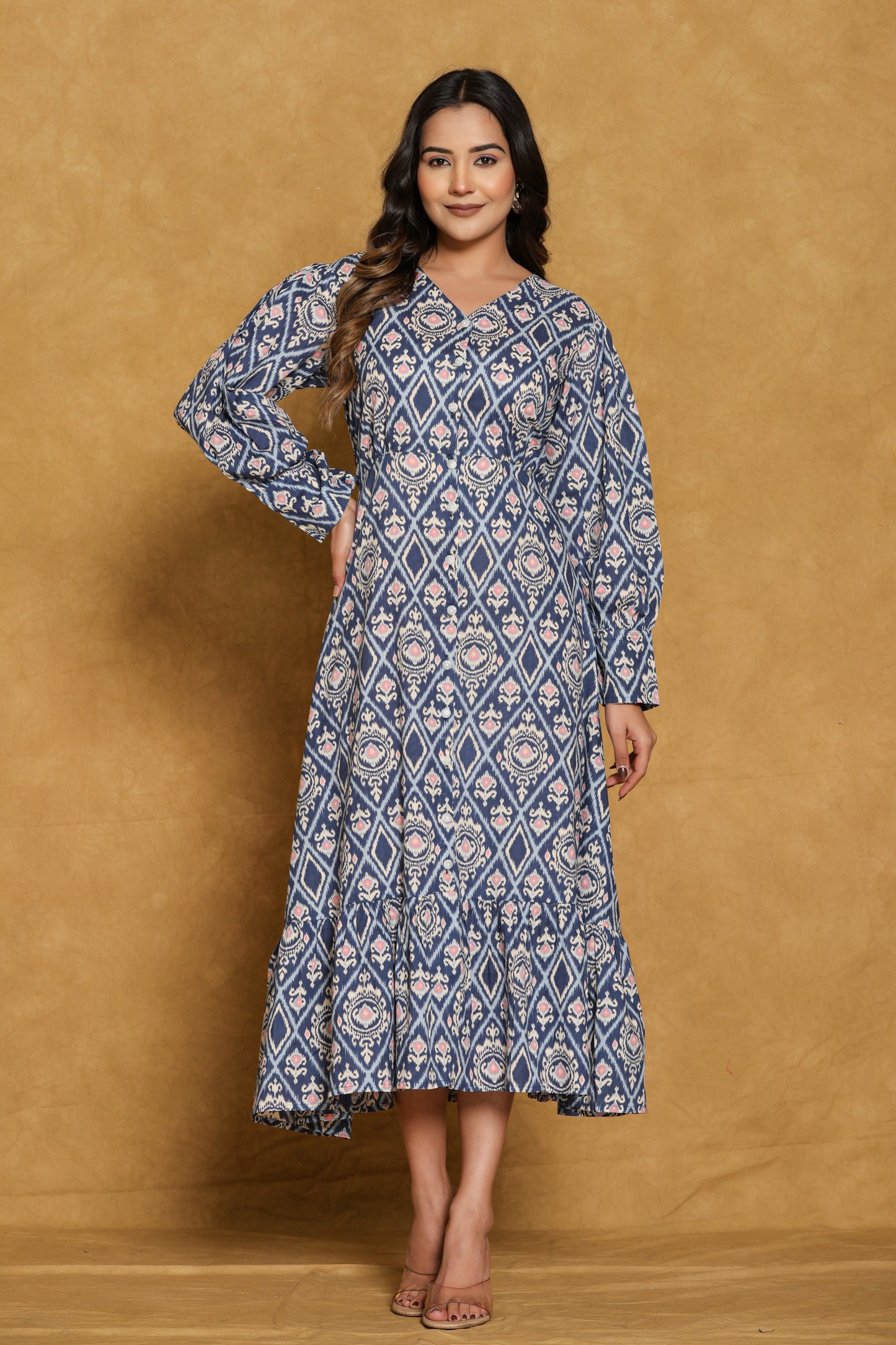 Ikat Blue Cotton maxi Dress
