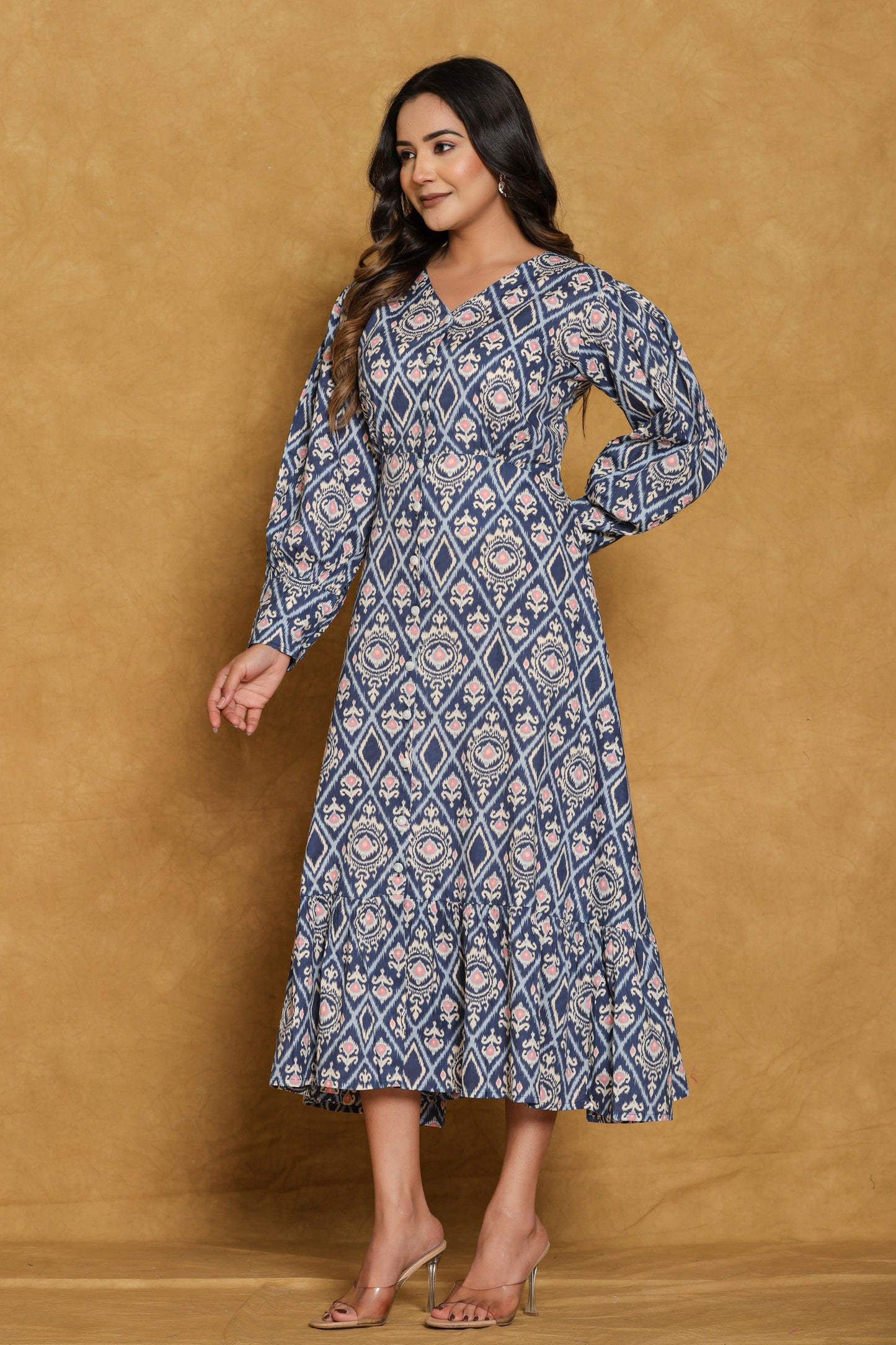 Ikat Blue Cotton maxi Dress