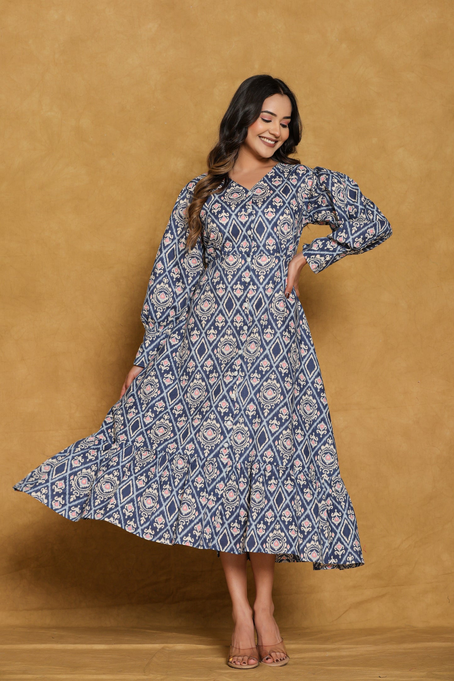 Ikat Blue Cotton maxi Dress