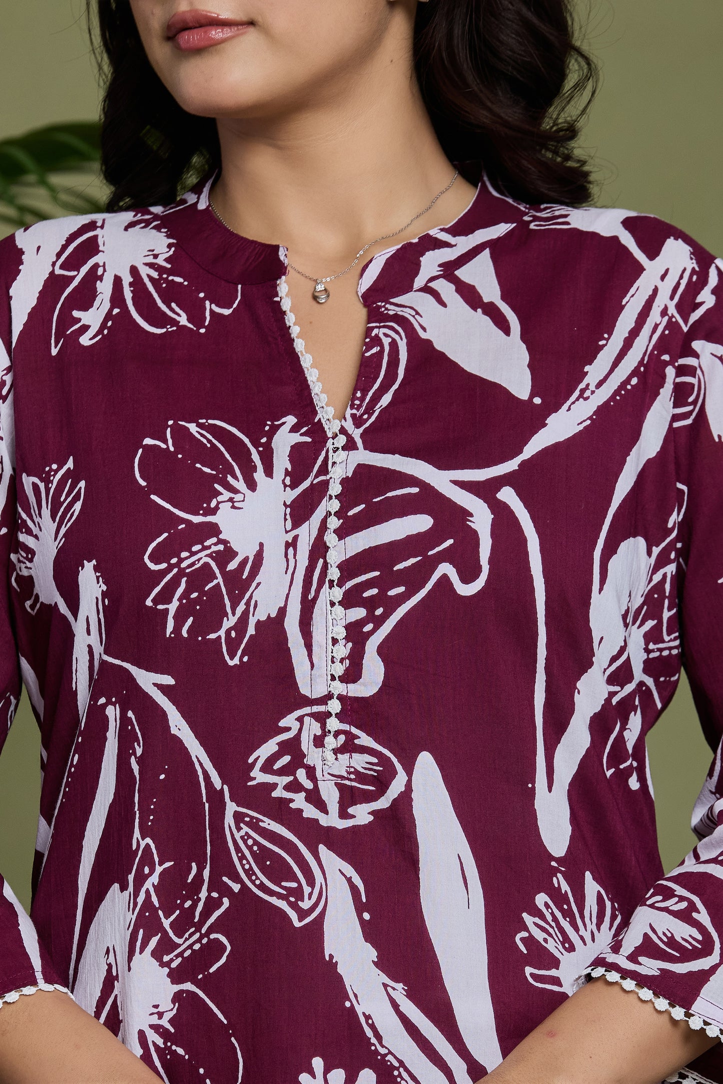 Vibrant Burgundy & White Cotto Co-ord Set