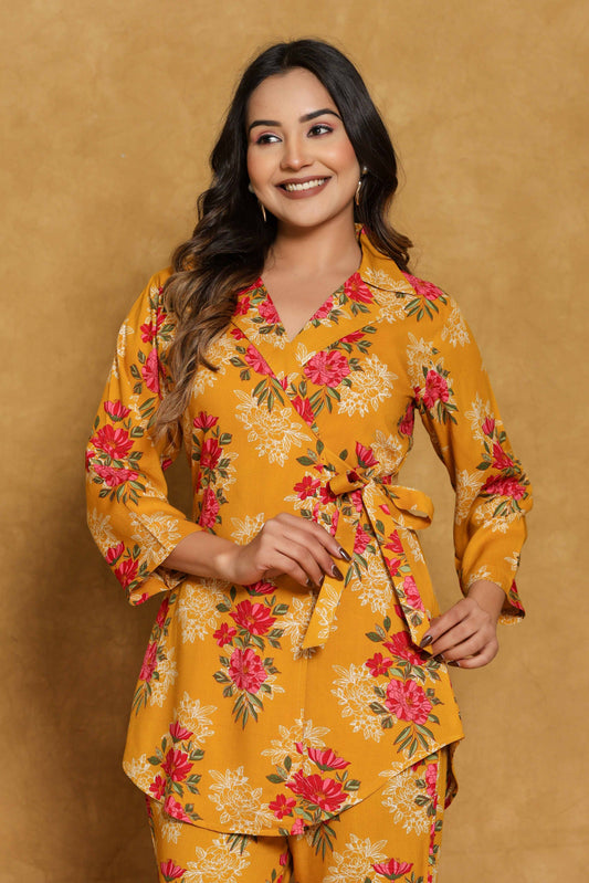 Everyday Wear
Cotton
Co-Ord Set for Women
floral print
musturd
yellow
red
daily wear
casual wear