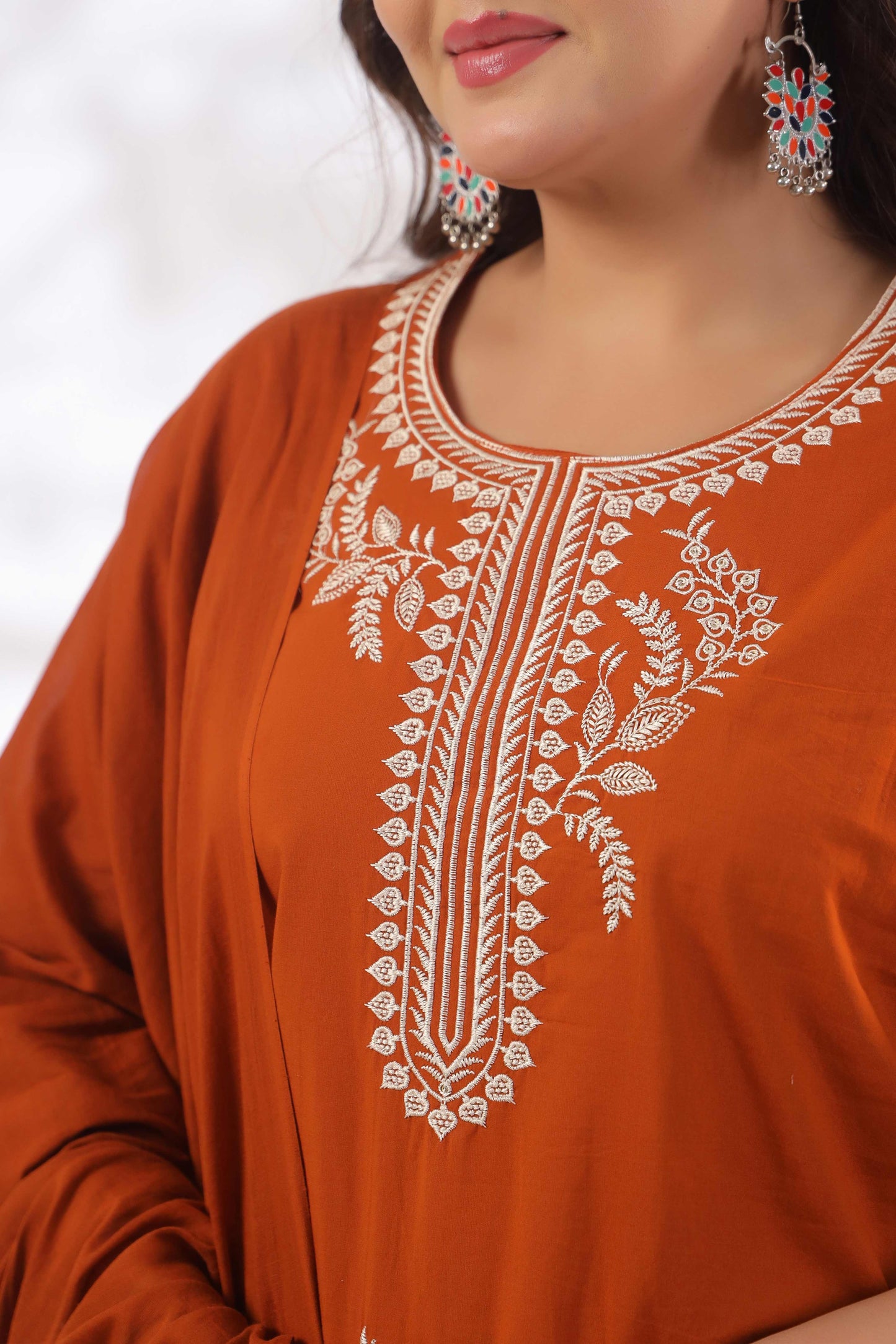 Rang Ease Rust Ember Embroidered Cotton Kurta Set