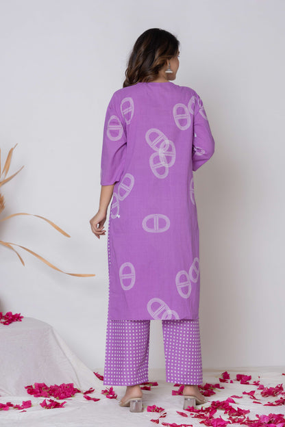 Noor Aura Geometric Loop Motif Printed Cotton Kurta Set