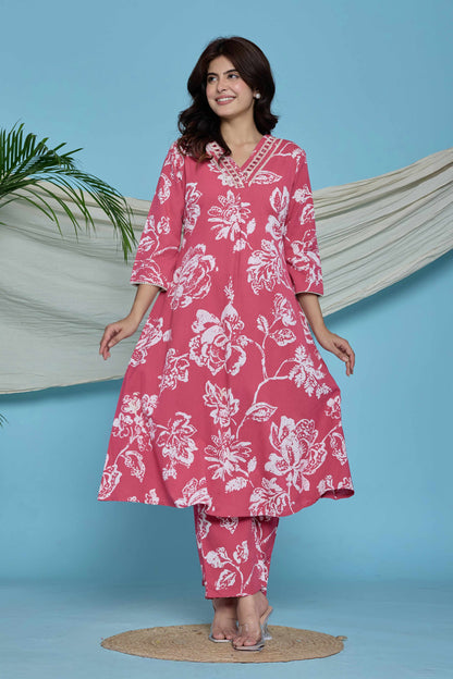 GulBloom Rose Garden Printed Cotton Co-Ord Set