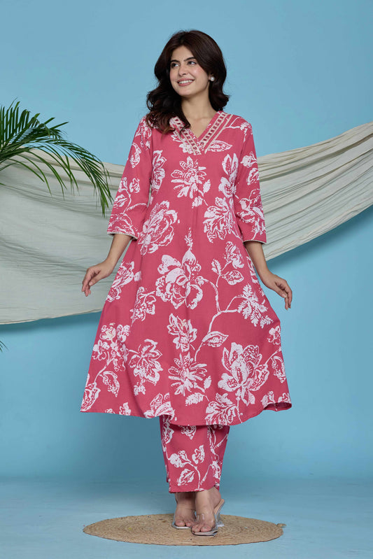 GulBloom Rose Garden Printed Cotton Co-Ord Set