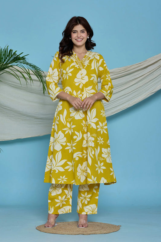 GulBloom Sunlit Blossom Printed Cotton Co-Ord Set