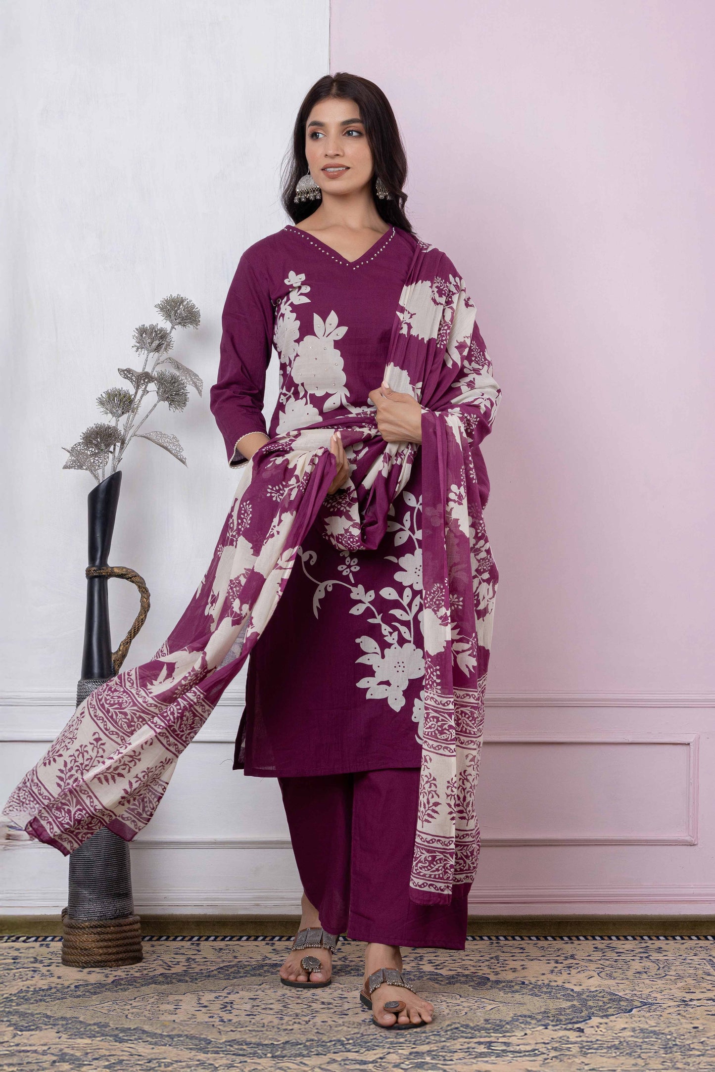 GulBloom Petal Grace Printed Cotton Kurta Set
