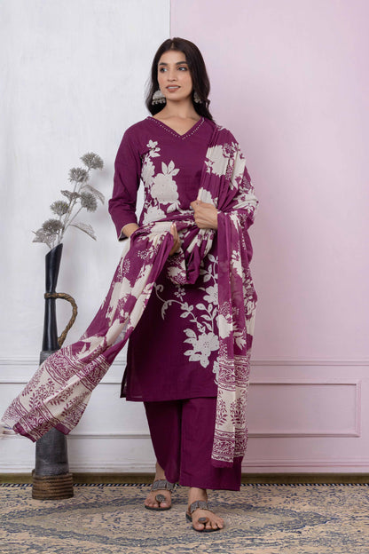 GulBloom Petal Grace Printed Cotton Kurta Set