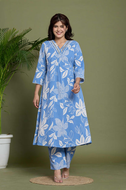 GulBloom Sky Petal Printed Cotton Co-Ord Set