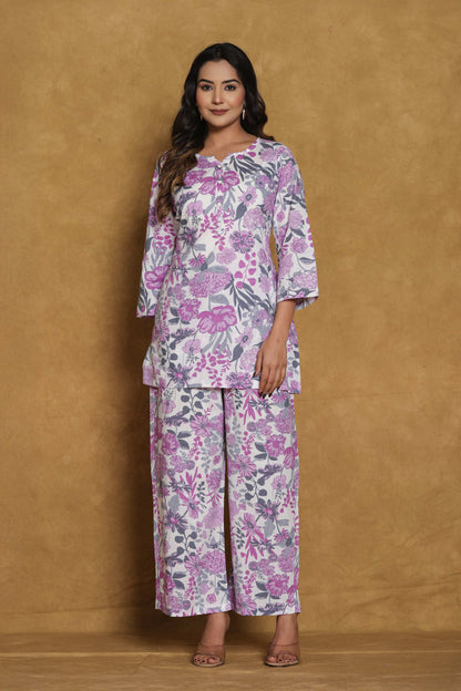 GulBloom Lilac Meadow Printed Cotton Co-Ord Set