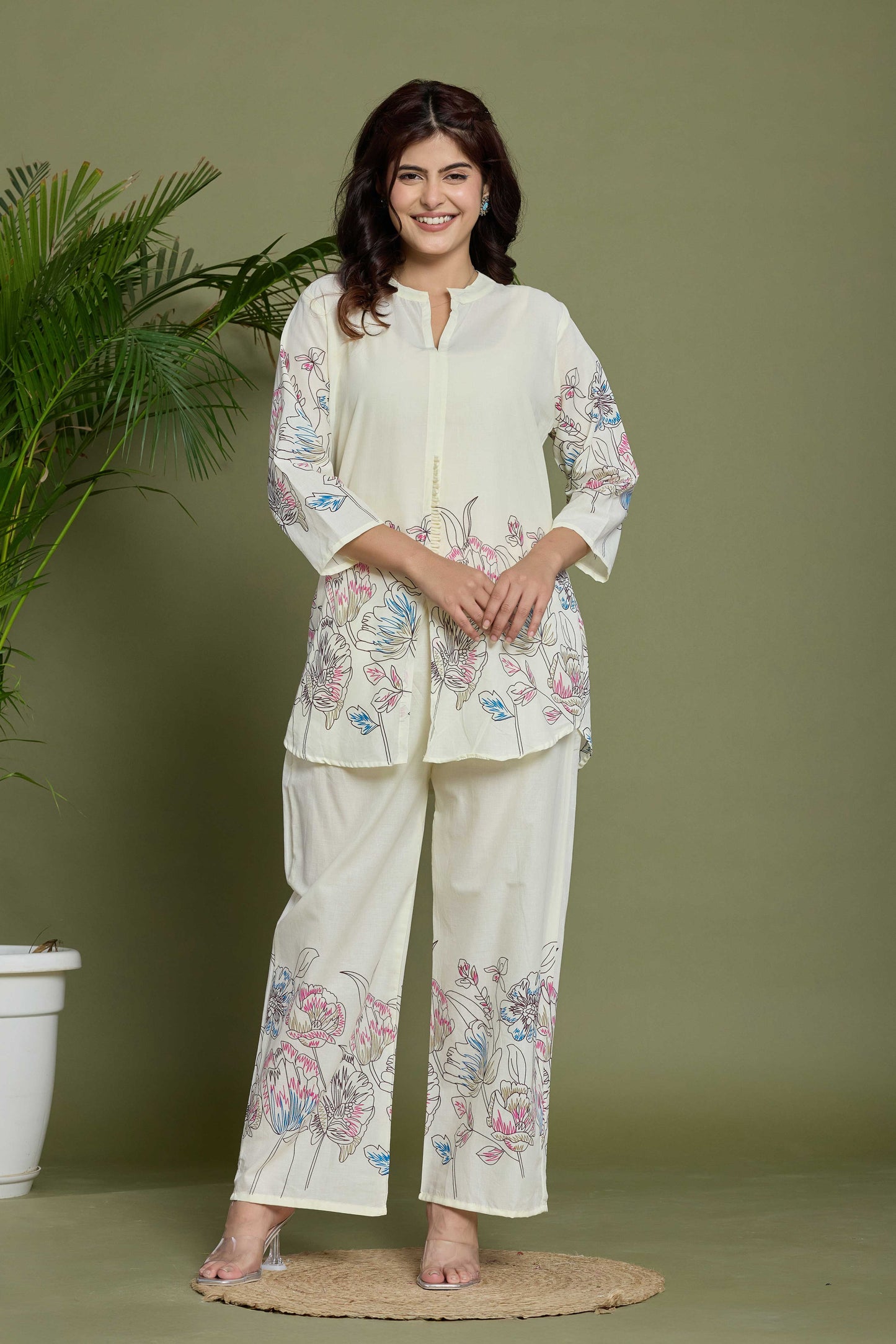 GulBloom Ivory Petal Bloom Printed Cotton Co-Ord Set