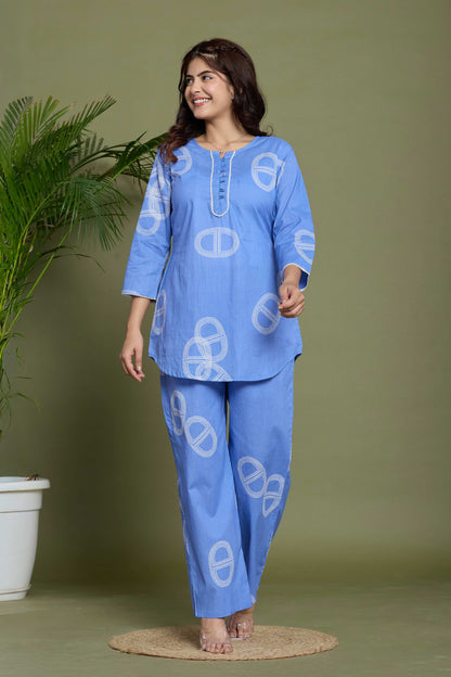 Noor Aura Sky Loop Printed Cotton Co-Ord Set