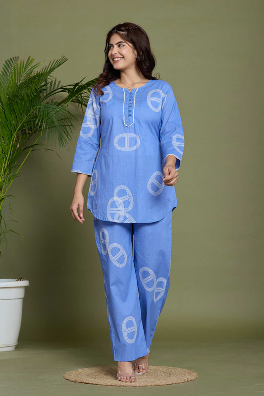 Noor Aura Sky Loop Printed Cotton Co-Ord Set