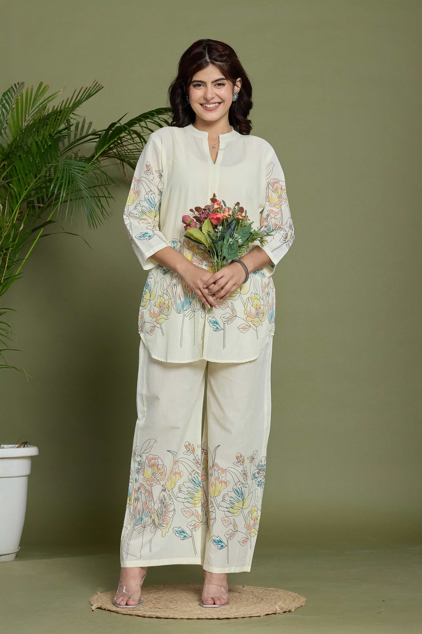 GulBloom Pastel Petal Printed Cotton Co-Ord Set