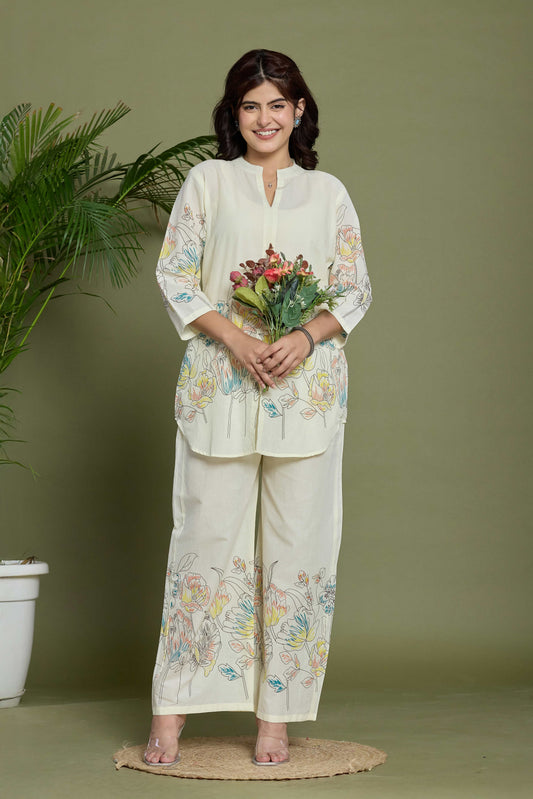 GulBloom Pastel Petal Printed Cotton Co-Ord Set