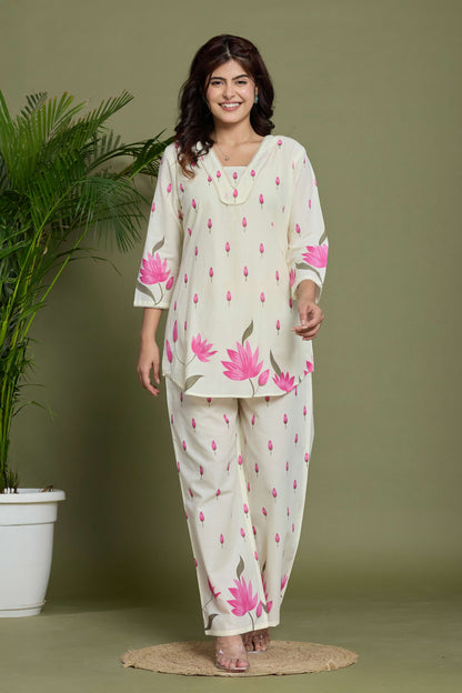 GulBloom Lotus Whisper Printed Cotton Co-Ord Set