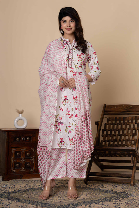GulBloom Petal Garden Printed Cotton Kurta Set
