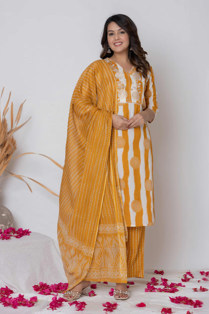 Noor Aura Bandhani Stripe Printed Cotton Kurta Set