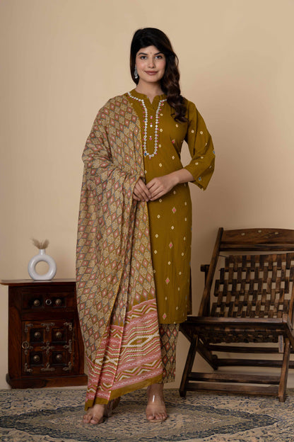 Noor Aura Ikat Fusion Printed Cotton Kurta Set
