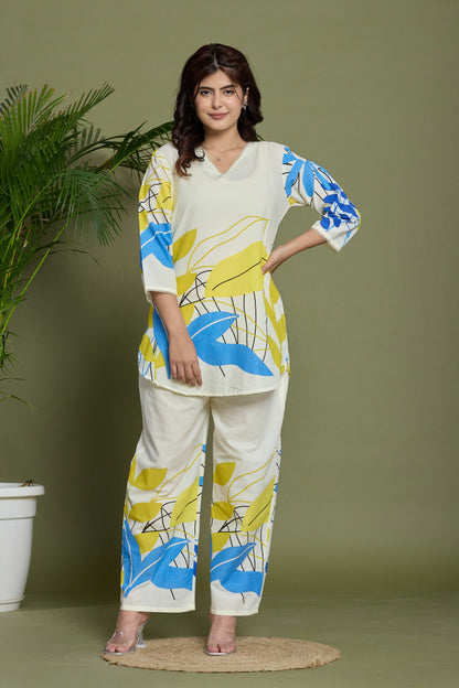 Noor Aura Abstract Leafline Printed Cotton Co-Ord Set