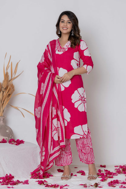 GulBloom Floral Breeze Printed Cotton Kurta Set