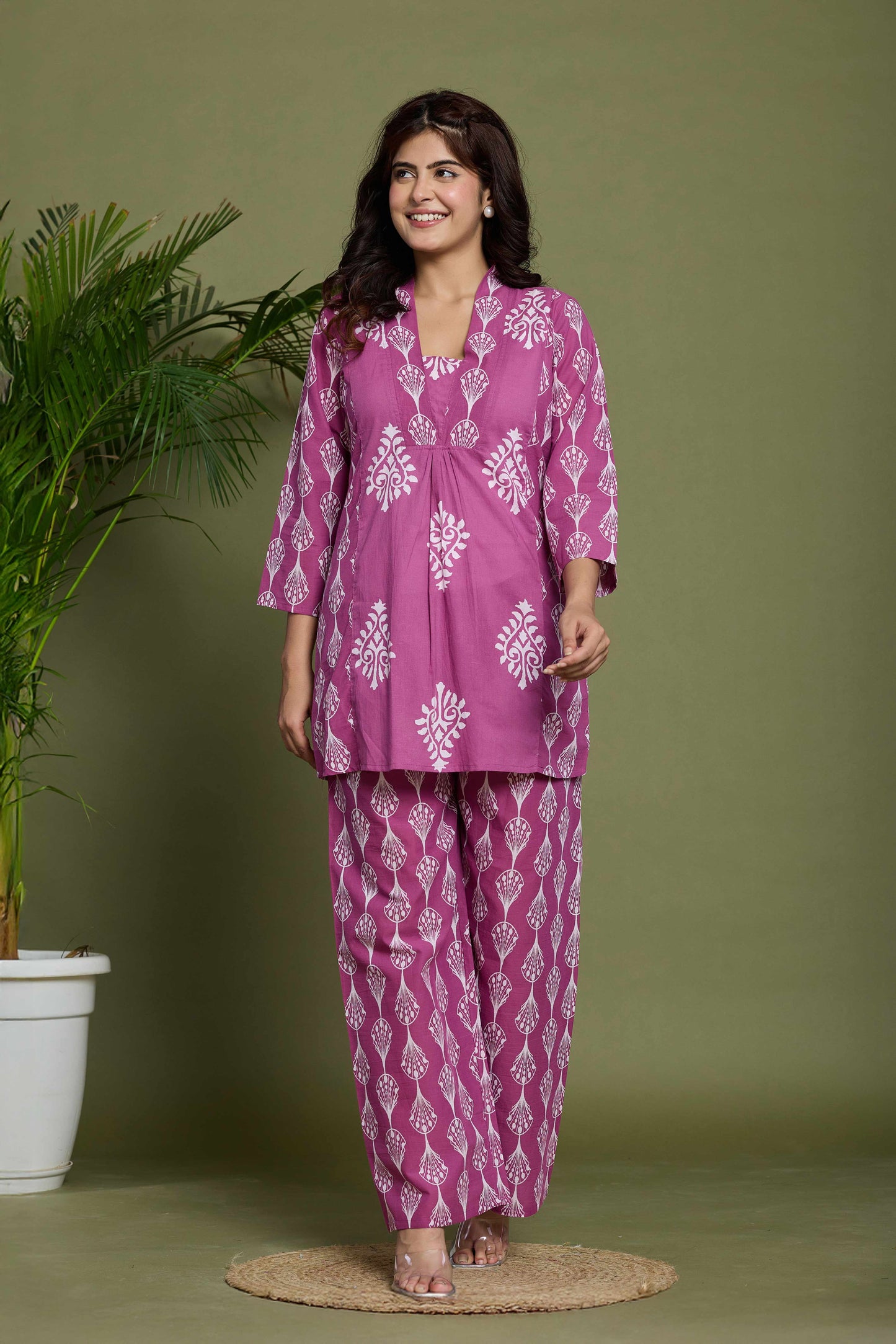 Noor Aura Rosewood Buta Printed Cotton Co-Ord Set