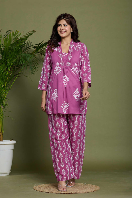 Noor Aura Rosewood Buta Printed Cotton Co-Ord Set