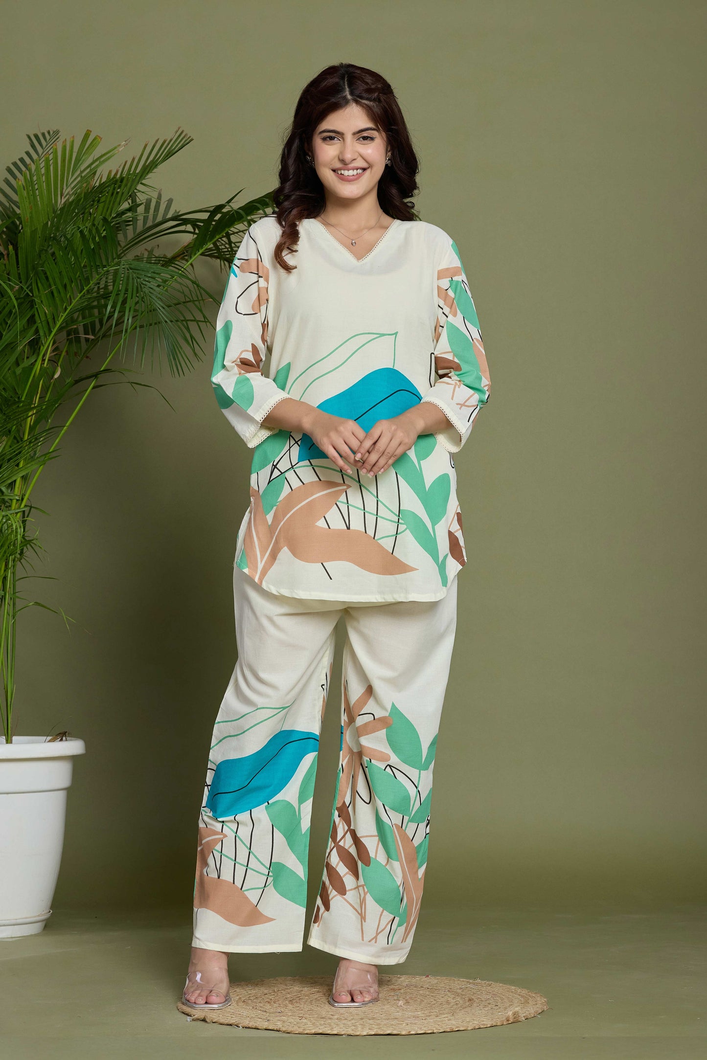 Noor Aura Urban Leaf Printed Cotton Co-Ord Set