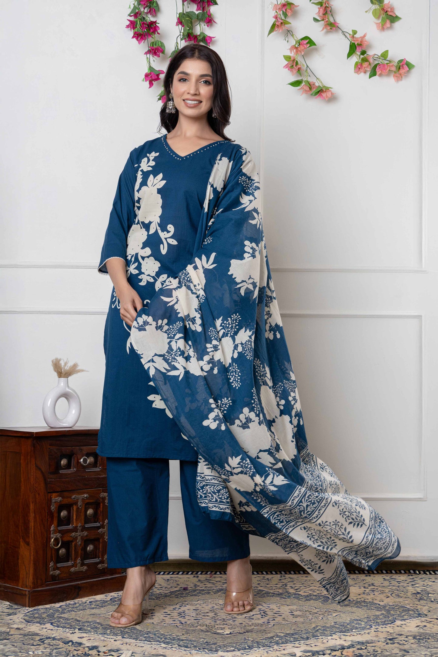 GulBloom Petal Grace Printed Cotton Kurta Set