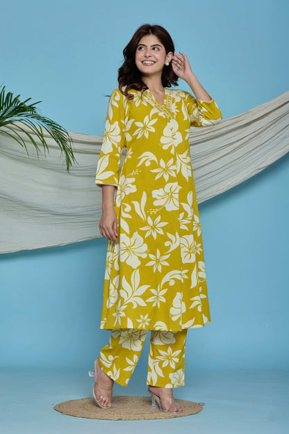 GulBloom Sunlit Blossom Printed Cotton Co-Ord Set