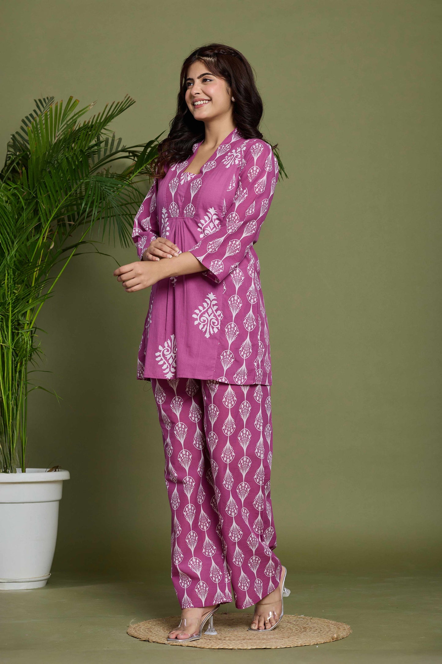Noor Aura Rosewood Buta Printed Cotton Co-Ord Set