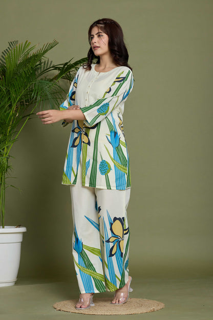 GulBloom Coastal Breeze Printed Cotton Co-Ord Set
