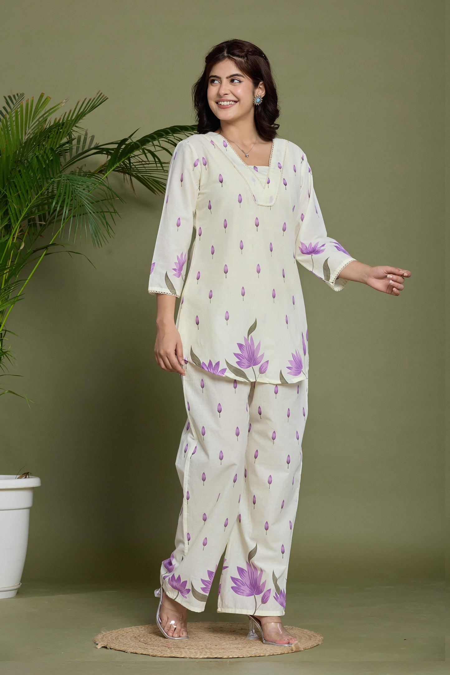 GulBloom Lavender Bloom Printed Cotton Co-Ord Set