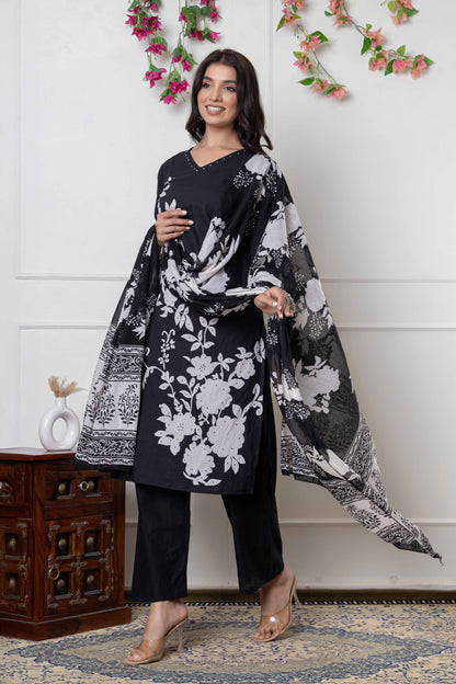 GulBloom Petal Grace Printed Cotton Kurta Set