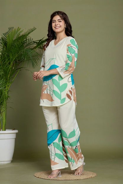 Noor Aura Urban Leaf Printed Cotton Co-Ord Set