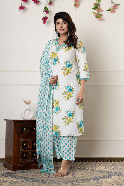 GulBloom Floral Charm Printed Cotton Kurta Set
