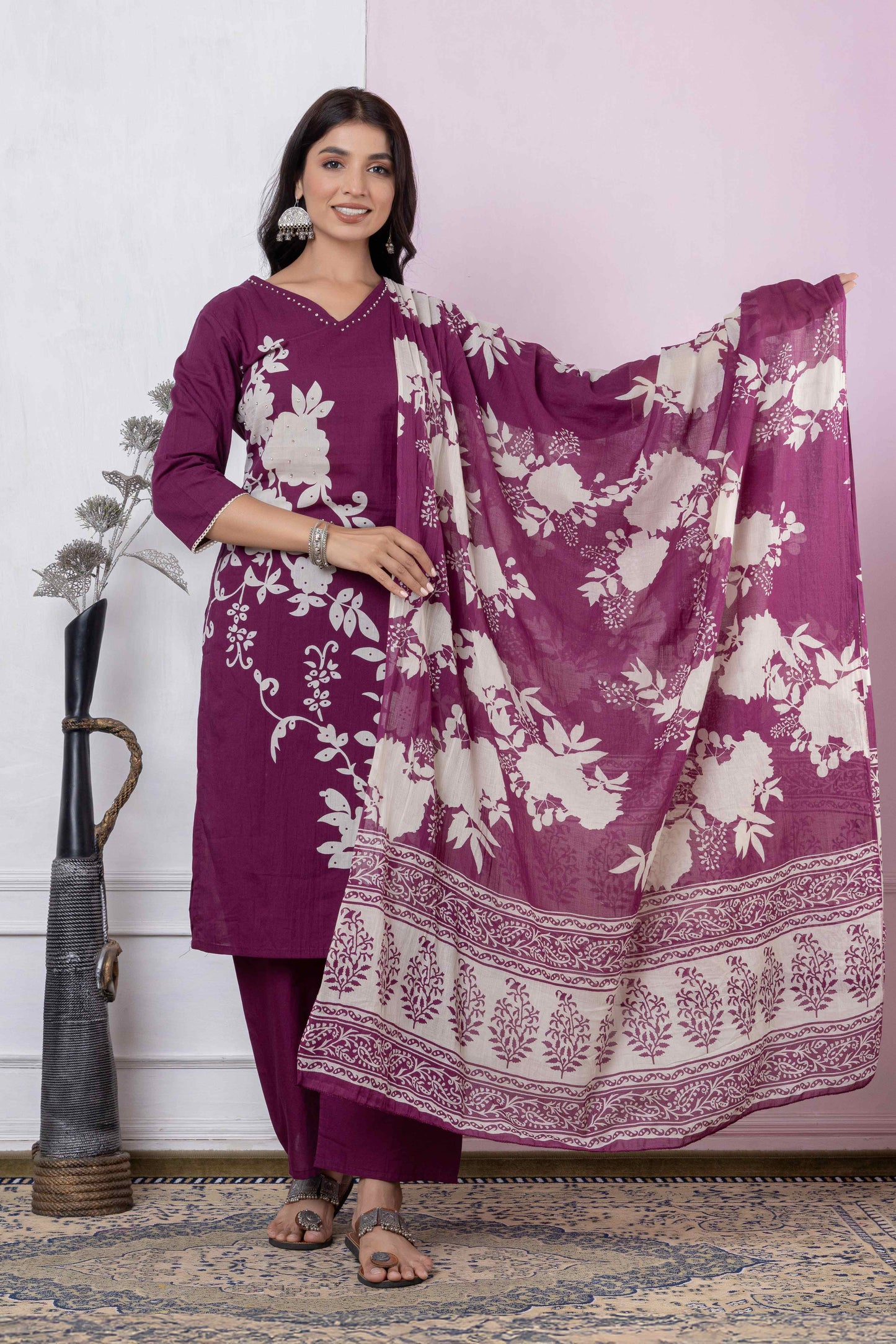 GulBloom Petal Grace Printed Cotton Kurta Set