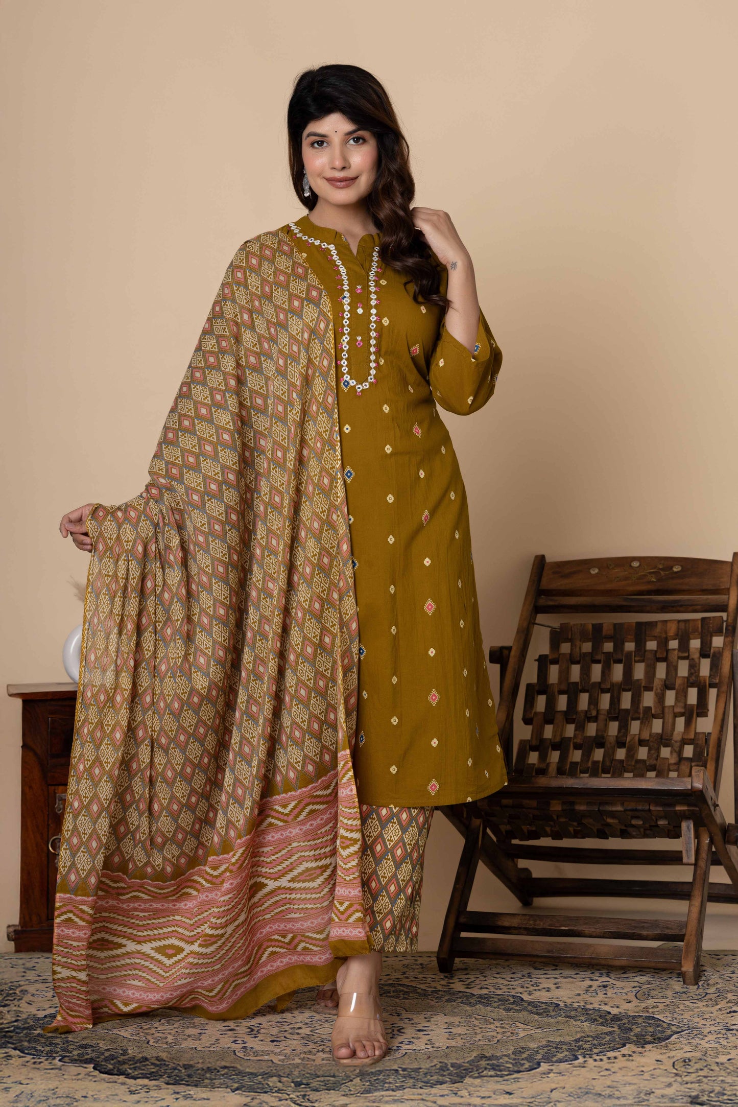 Noor Aura Ikat Fusion Printed Cotton Kurta Set