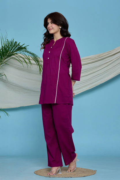 Rang Ease Wine Harmony Cotton Co-Ord Set