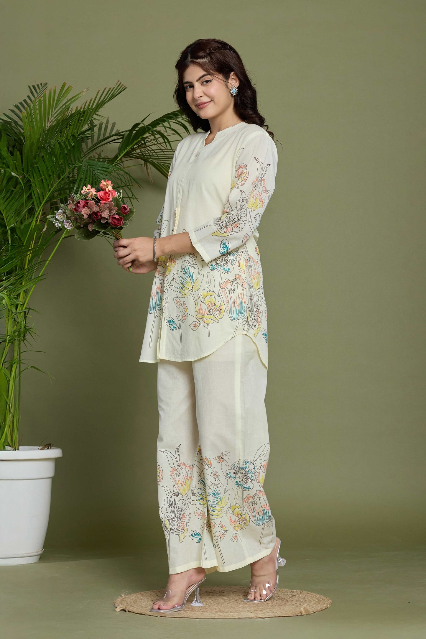 GulBloom Pastel Petal Printed Cotton Co-Ord Set