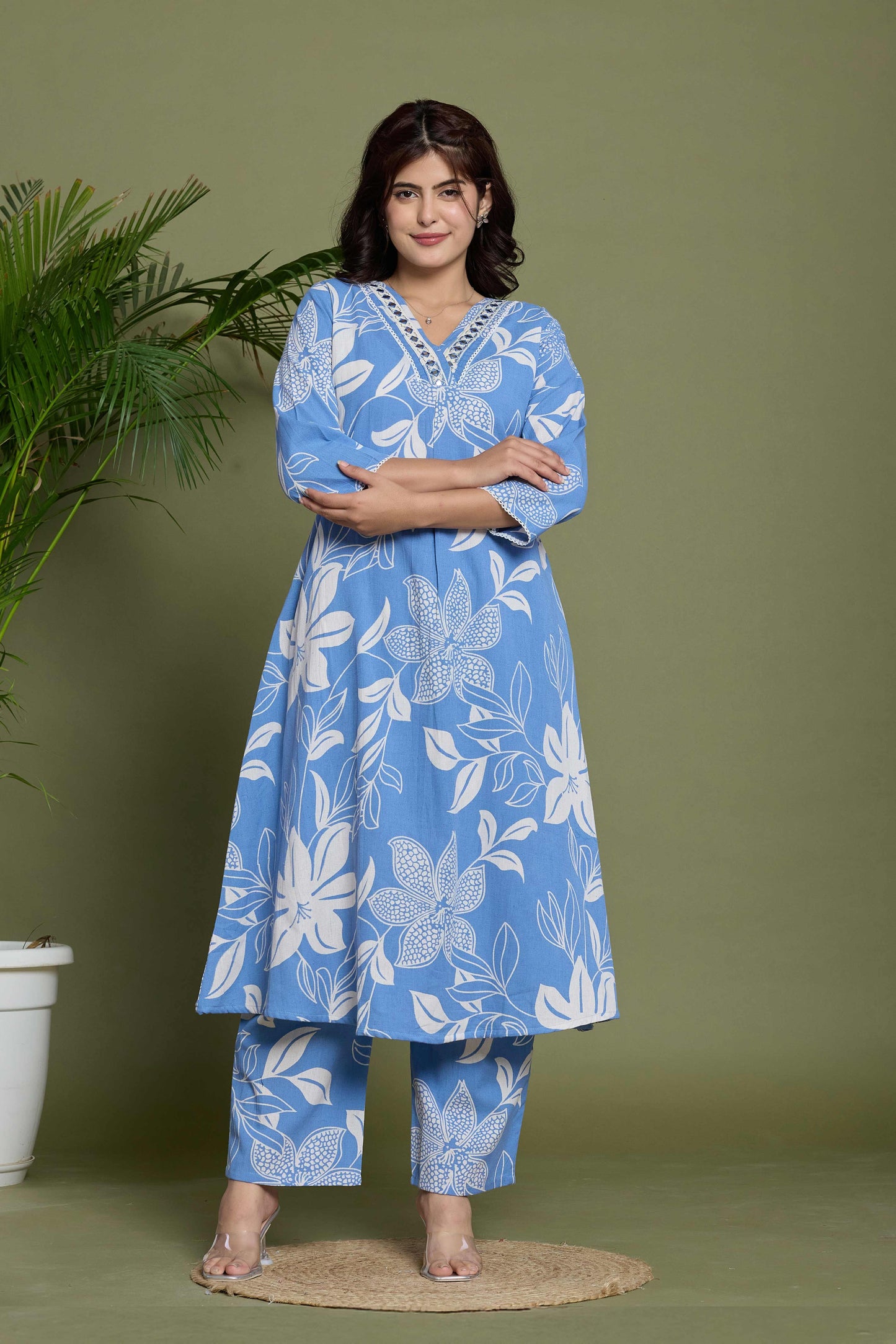 GulBloom Sky Petal Printed Cotton Co-Ord Set