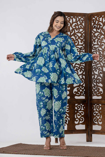 GulBloom Blossom Breeze Printed Cotton Co-Ord Set