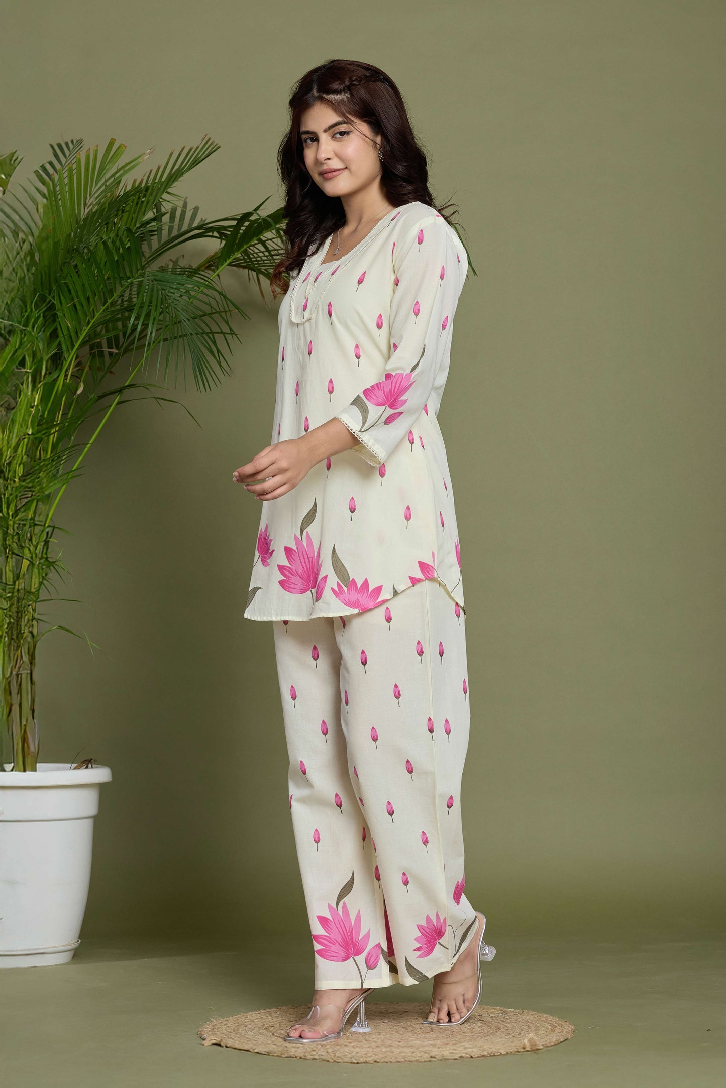 GulBloom Lotus Whisper Printed Cotton Co-Ord Set