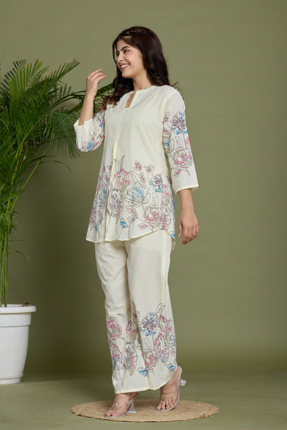 GulBloom Ivory Petal Bloom Printed Cotton Co-Ord Set