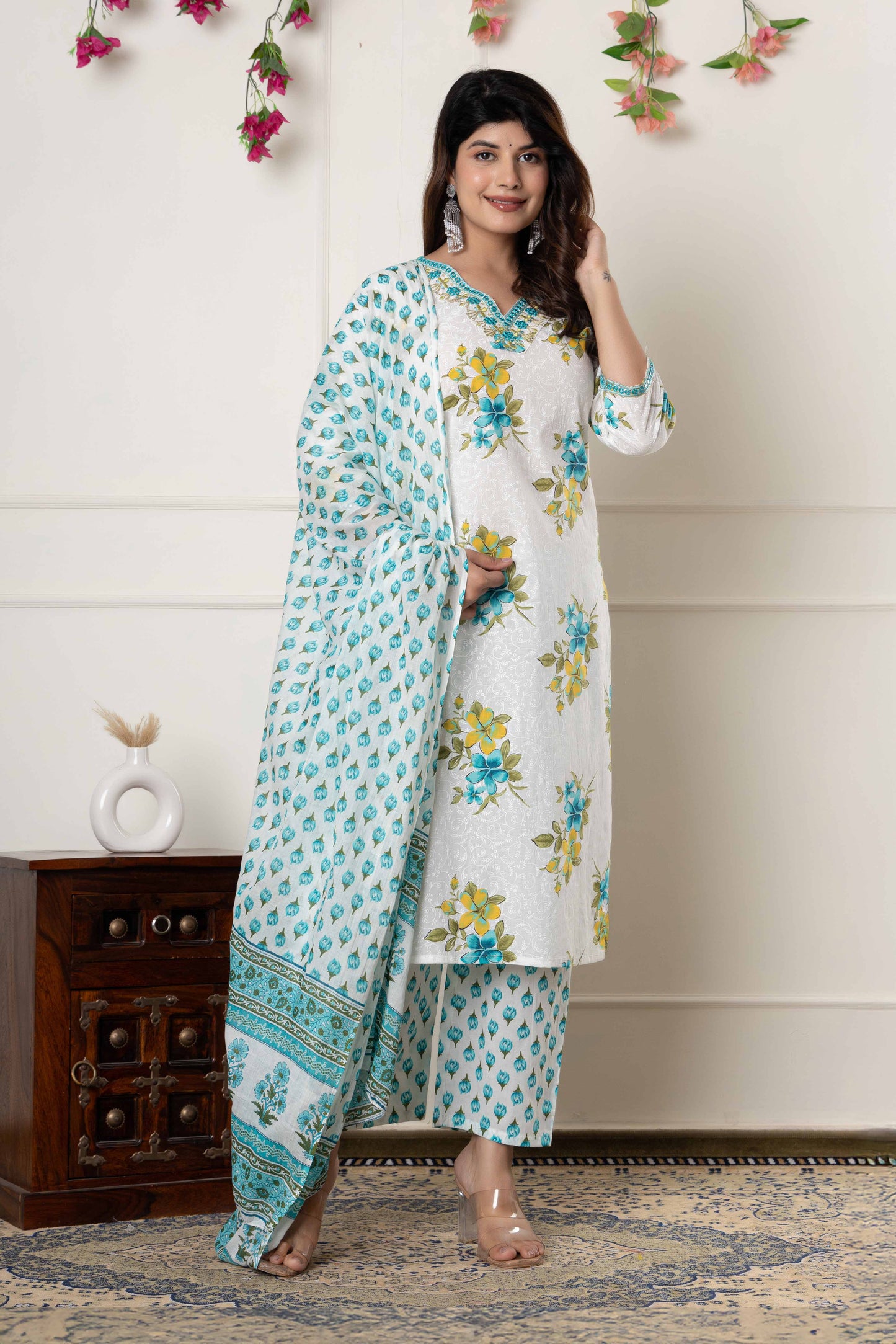 GulBloom Floral Charm Printed Cotton Kurta Set